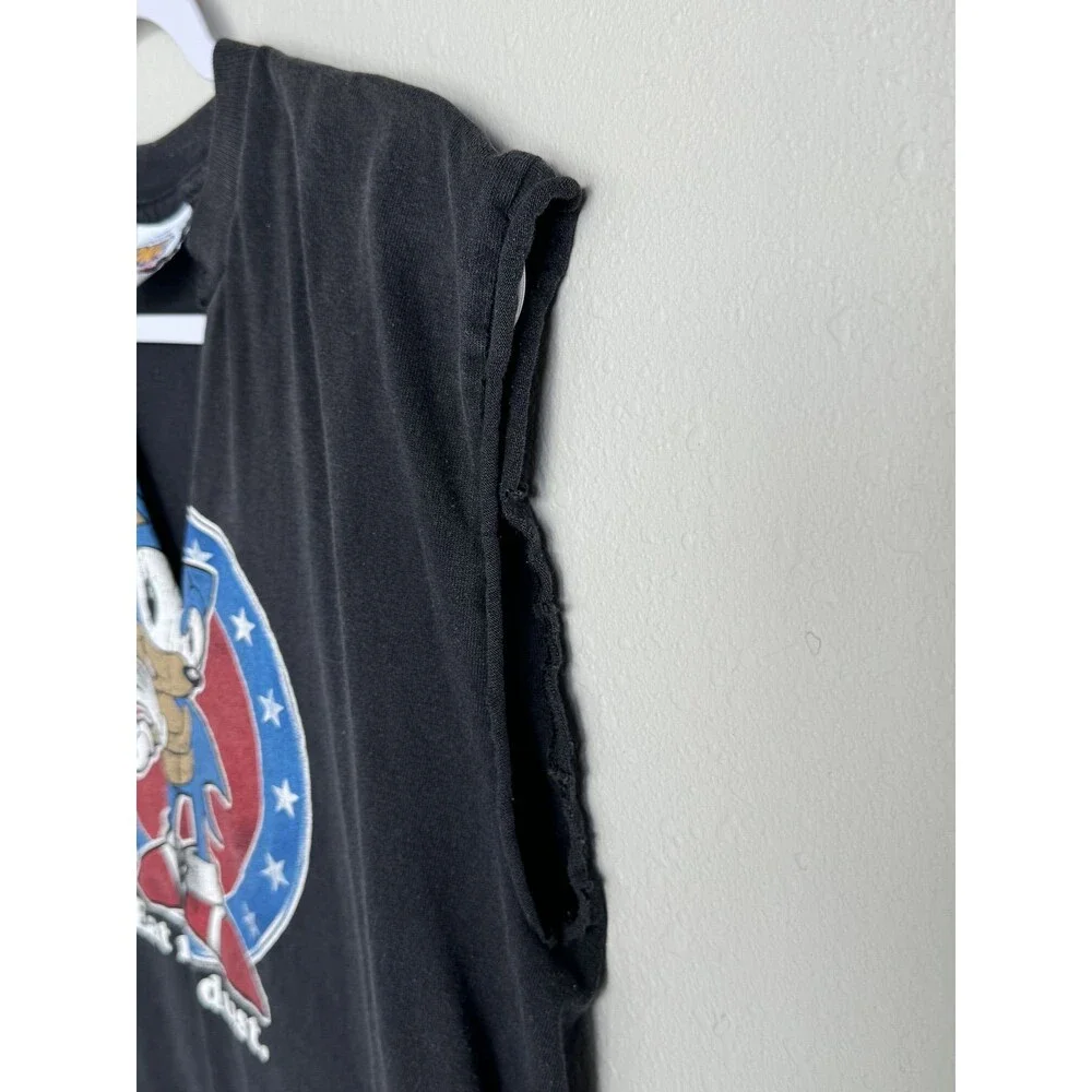 90s Sonic The Hedgehog Eat My Dust Graphic Tee Distressed Sleeveless Shirt M - Picture 3 of 7